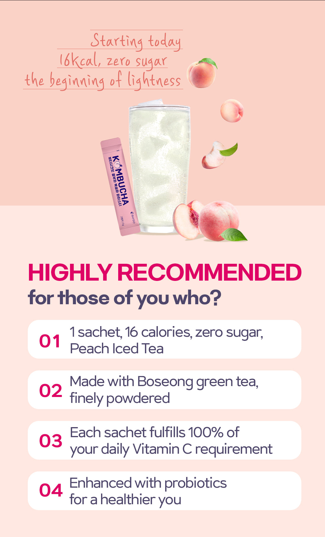 Beauty secret Kombucha with Peach Flavor Iced Tea 5g x 30p